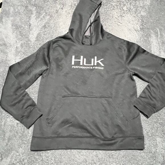 HUK Hoodie Mens Large Gray Fishing Performance Sweatshirt ** - Picture 1 of 8